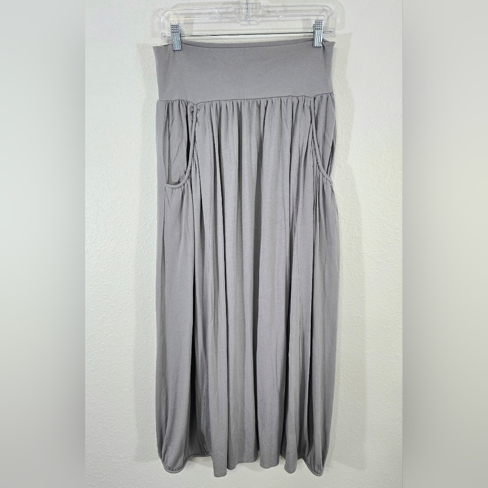 Garnet Hill Light Gray Flowing Maxi Skirt w/Pockets Boho Prairie Cottagecore, L